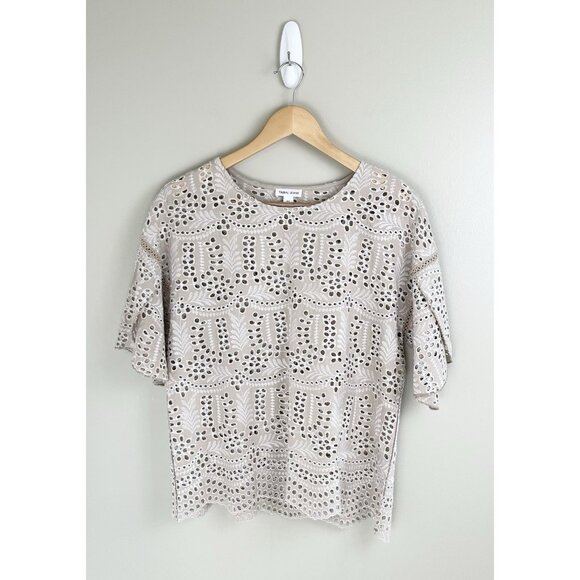 Tribal Tops - Tribal Jeans Women’s Embroidered Eyelet Blouse Size‎ M  Feminine Summer Oatmeal
